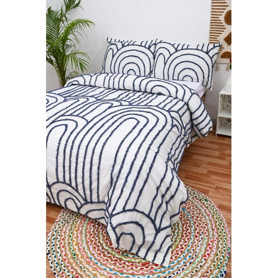 HandloomBazzar Boho Bedding Tufted Duvet Cover Set Soft Washed 3 Piece with Zipper Closure and Corner Inner Straps Luxurious Comforter Cover Set for Home Décor, Over Size 120" x 120" Inches