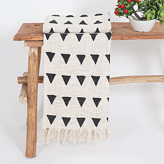 HandloomBazzar Hand Block Printed Mud Cloth Bed Throw Blanket - 100% Cotton Boho Sofa Couch Cover, Ethnic Tribal Design, Decorative Blanket for Living Room Bedroom (50x70 Inch, Pattern 12)
