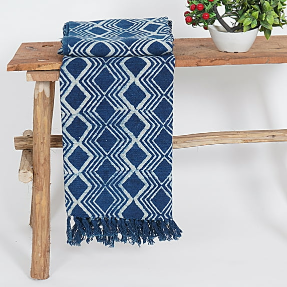 HandloomBazzar Hand Block Printed Mud Cloth Bed Throw Blanket - 100% Cotton Boho Sofa Couch Cover, Ethnic Tribal Design, Decorative Blanket for Living Room Bedroom (50x70 Inch, Pattern 1)