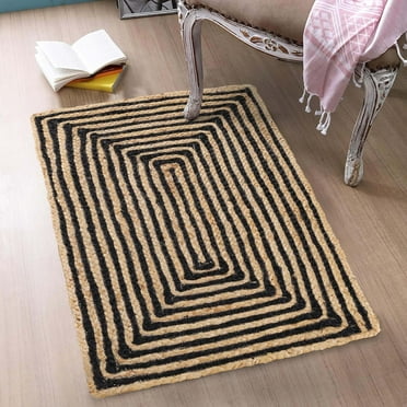 HandloomBazzar Handmade Handwoven Braided Jute Area Rugs Bohemian Home Décor Bedroom Kitchen Hallway Farhouse, Natural Black 2 x 3 Ft / Rectangle Shape