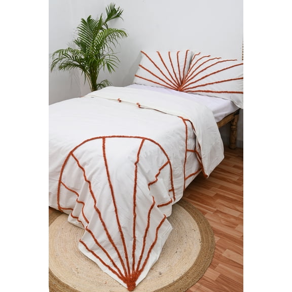 HandloomBazzar Teracota Sunrise Cotton Duvet Cover Bedding Set with Zip Closure and Corner Ties - Luxurious Comforter Cover Set for Home Décor, Over Size 120" x 120" Inches