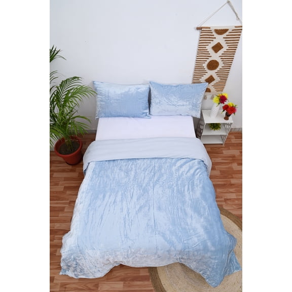 HandloomBazzar Ultra-Luxe Velvet Duvet Cover, Boho Bedding UO Comforter Donna Cover, 3 Pcs Set Blue Color Duvet Set, Velvet Bedding Set, Queen Size 90" x 90" Inches