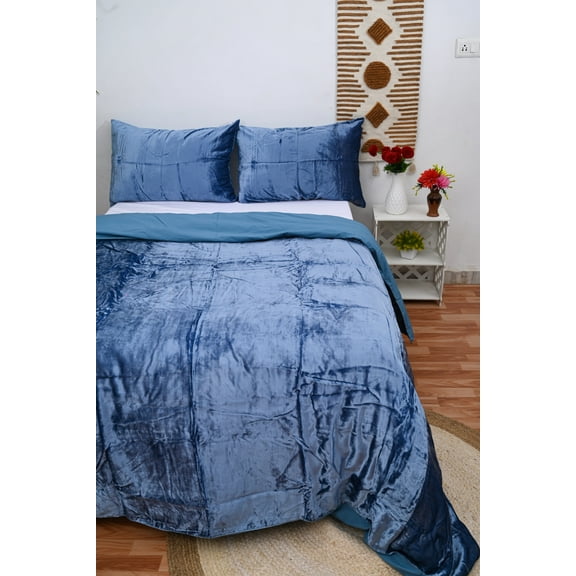 HandloomBazzar Ultra-Luxe Velvet Duvet Cover, Boho Bedding UO Comforter Donna Cover, 3 Pcs Set Royal Blue Color Duvet Set, Velvet Bedding Set , Over Size 120" x 120" Inches