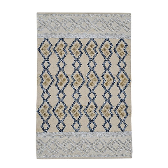Handmade 100% Cotton Dhurrie Rug - Geometric Blue Diamond Flat-Weave Kilim, 4' x 6'