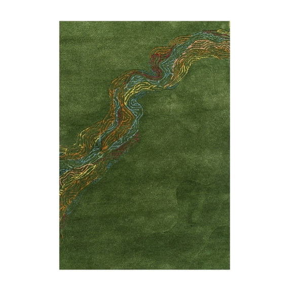 Handmade 100% Wool Area Rug – Modern Abstract Green Landscape Design, Soft Premium Handcrafted Rug for Living Room, Bedroom & Contemporary Home Décor