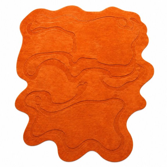Handmade 100% Wool Area Rug – Modern Orange Sculpted Abstract Design, Soft Premium Handcrafted Statement Rug for Living Room, Bedroom & Contemporary Home Décor