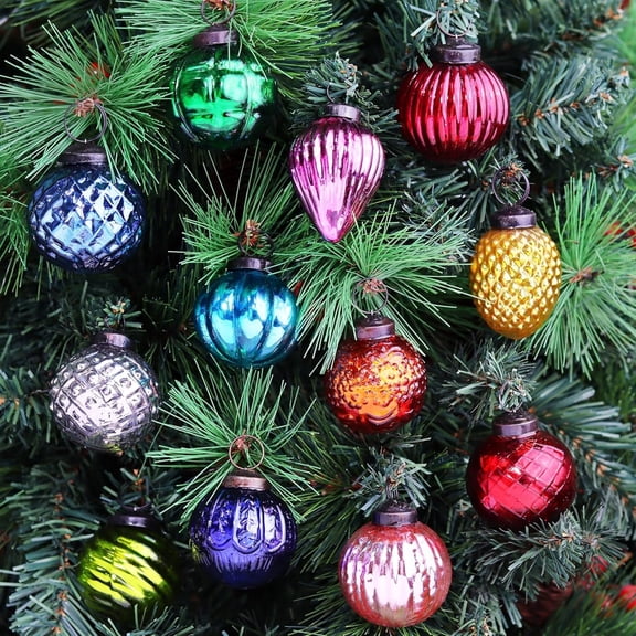 Handmade 12 Pieces Multicolor Glass Christmas Ornaments 2" Round Vintage X max Tree Hanging Baubles Tree Hanging Decoration Holiday Dcor Set Gift Item