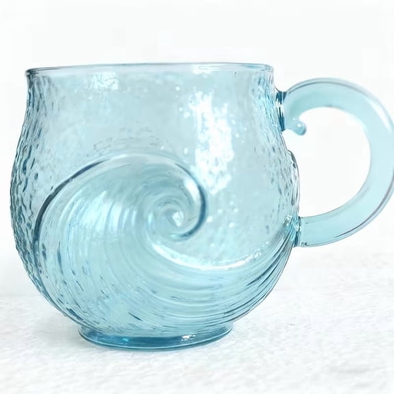 Handmade 12 oz Sea Glass Mug with 3D Wave Design  Textured Glassware for Coffee, Tea, Cocktails & Hot Beverages