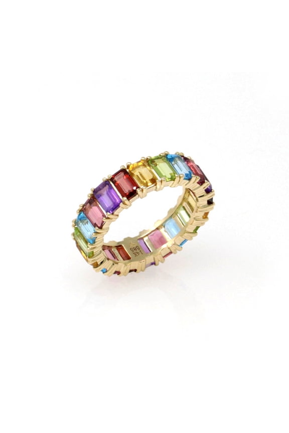14k Yellow Gold Tourmaline Rainbow Eternity 6.44 ct Size 6.5