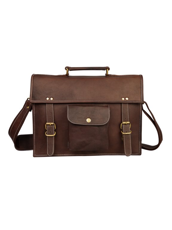 Handmade 15 Inch Black Leather Messenger Bag.