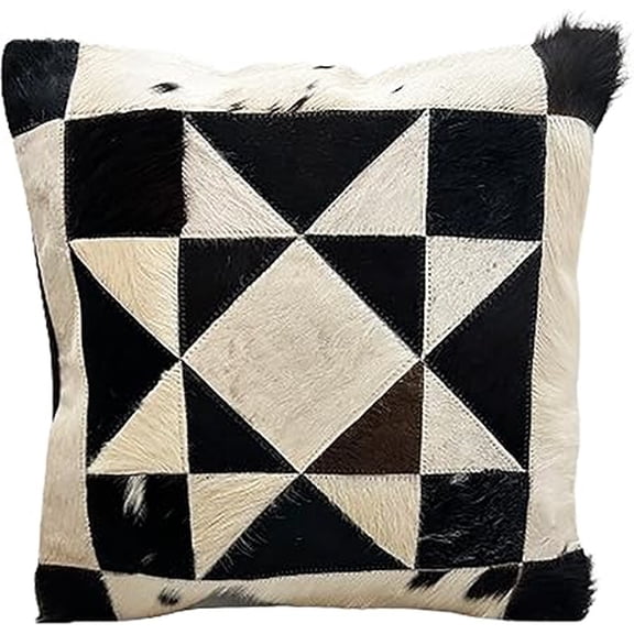Handmade 15 x 15 Multi-Coloured Patchwork Cowhide Cushion Covers – Crafted from 100% Authentic Cowhide Skin – Reversible with Brown Velvet Back – Elegant and Unique Cushion Covers for Cozy Interiors