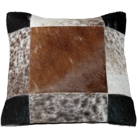 Handmade 15 x 15 Cowhide Cushion Covers – Multi-Coloured Patchwork from 100% Genuine Cowhide Skin – Natural Patterns with Soft Velvet Backing – Durable, Reversible, and Perfect for Any Home Décor