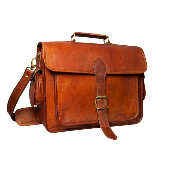 Handmade 16"Brown Leather Crossbody Bag With Large Pocket.