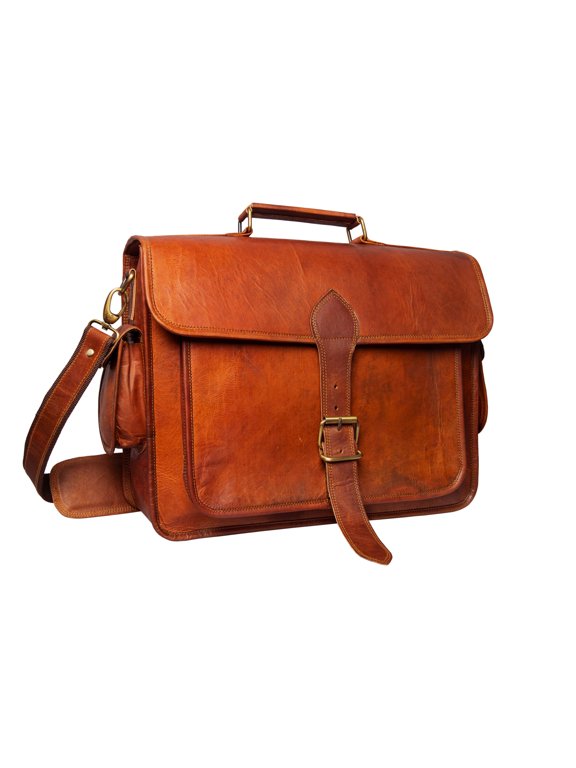 Handmade 16"Brown Leather Crossbody Bag With Large Pocket.