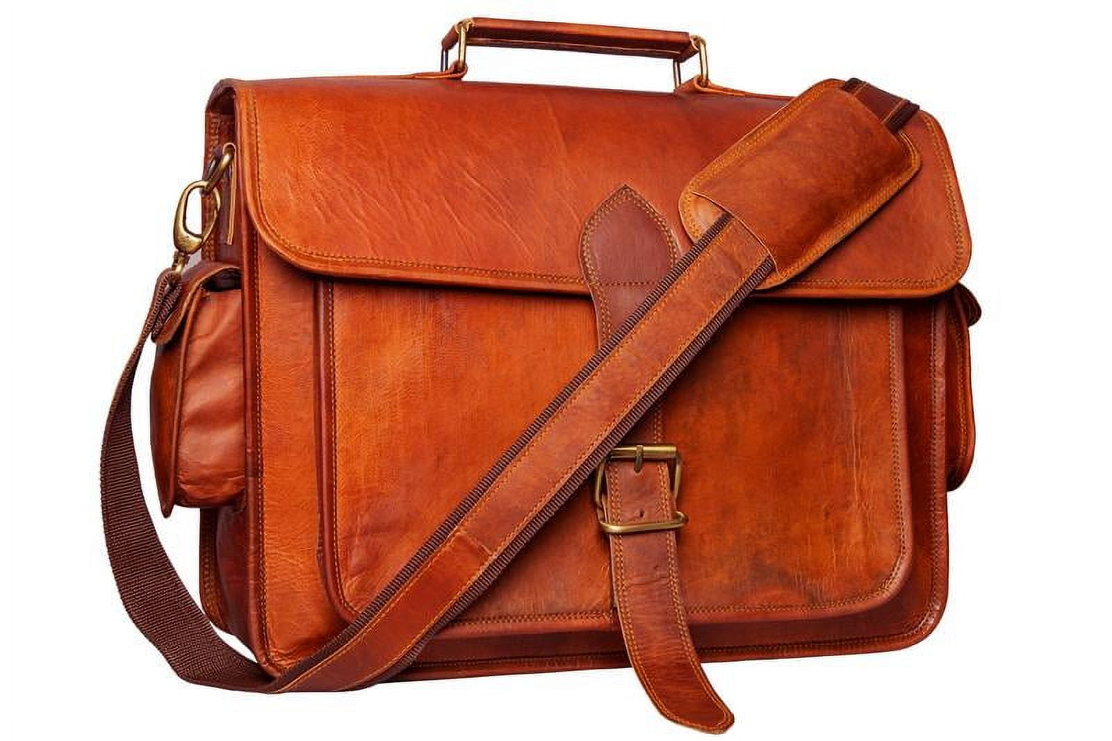 Handmade 16″ brown leather crossbody bag with big pocket Leather