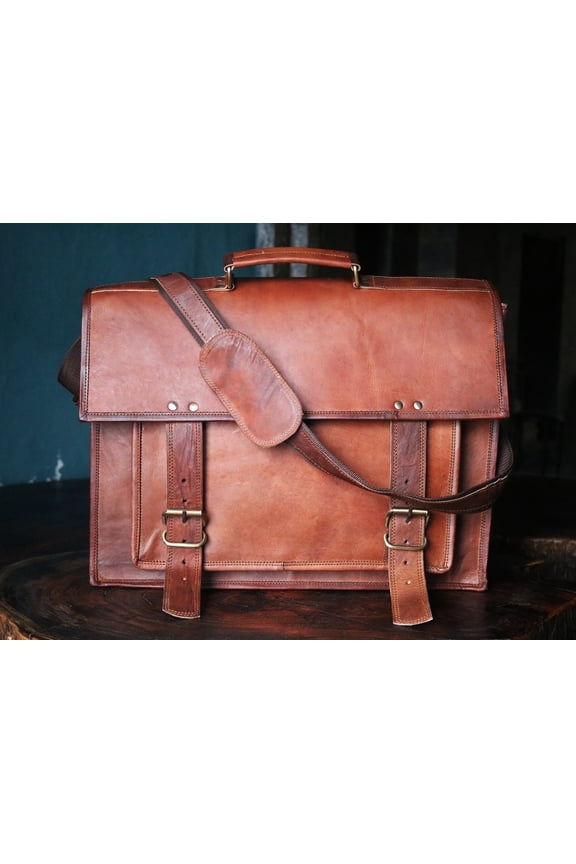 Handmade 18 Brown Leather Laptop Office Messenger bag Cross body Bag With Big Pocket.