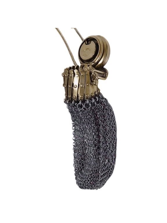 Handmade 1920s English Vintage Coin Purse, Antique Mesh Chatelaine Purse with Gate Top Lid, Rare Collectible Double Mesh Holder, Portuguese Silversmith Craftsmanship