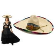 thumbnail image 1 of Handmade 21" Large Mexican "Mexico" Sombrero With Serape Cinco De Mayo Party Hat, 1 of 9