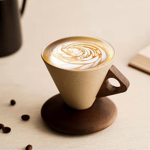 Handmade 250ml Thick Ceramic Coffee Cup - Unique Triangular Cone Design for Espresso, Tea, and Smoothies - Ideal for Home and Office Use