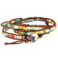 thumbnail image 1 of Handmade 26" Brown Leather & Multi Square Faceted Cut Mosaic Bead Wrap Bracelet, 1 of 4