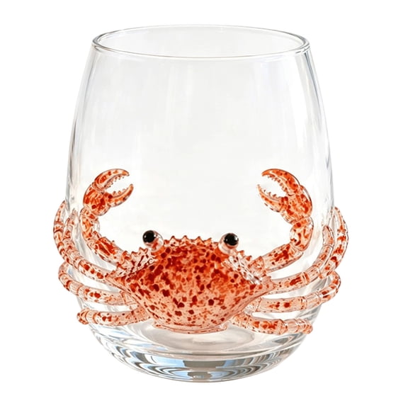 Handmade 2D Blue Ringed Octopus Glass Cup, Ocean Animal Artisan Drinking Glass for Cocktail Wine, Novelty Sea Creature Glassware, Holiday Gift for Ocean Lovers, 1 Pack-D