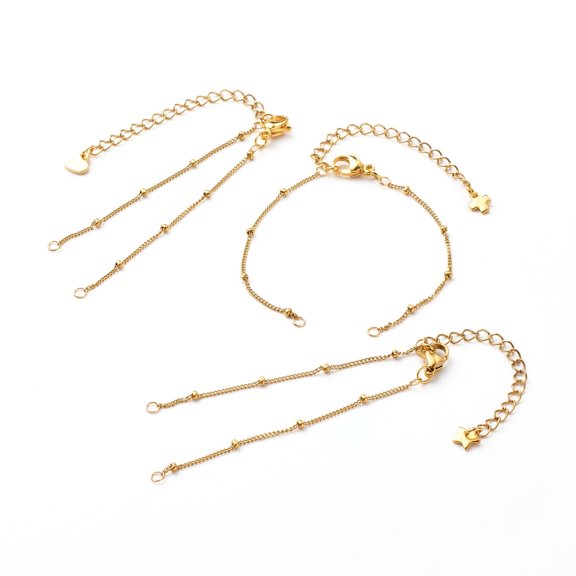 Handmade 304 Stainless Steel Satellite Chains Bracelets Making Accessories with Lobster Claw Clasp & Chain Extender Mixed Shape Golden 14.5x0.1cm