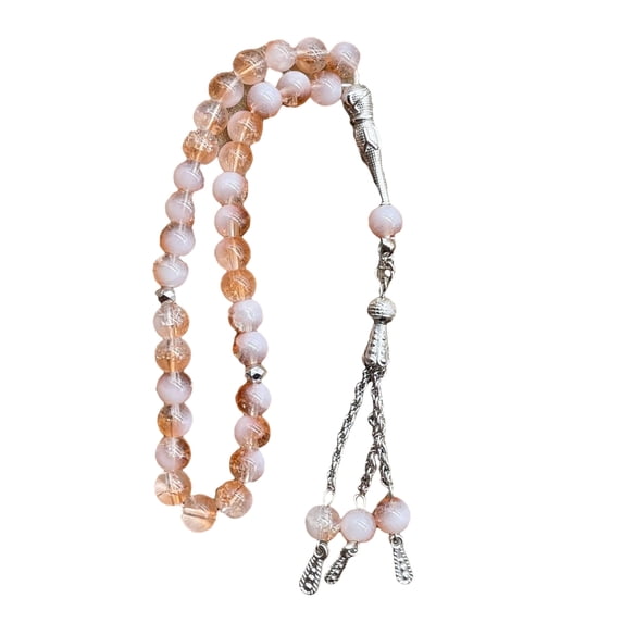 Handmade 33 Beads Muslims Rosary Ice Cracked Glass Tasbih with Tassels Pendant for Daily Prayers and Meditation Supply