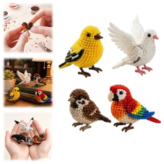 Handmade 3D Beaded Bird Kit, 4-Piece DIY Craft Set with All Materials, Bead Art Activity for Beginners, Perfect Gift Idea
