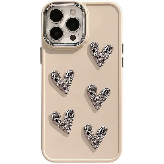 Handmade 3D Pleated Love Heart Plated Silver Solid Color Soft for iPhone Case (White,iPhone 11)