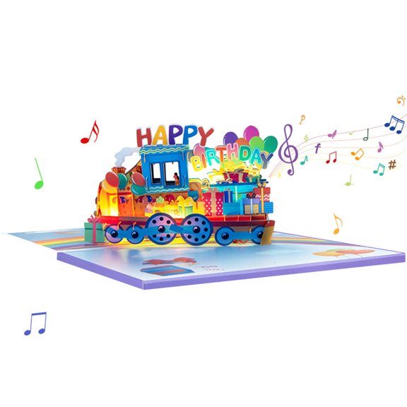 Handmade 3D Rainbow Train Card Colorful LED Light Up Birthday Greeting Card with Envelope Party Supplies Decoration