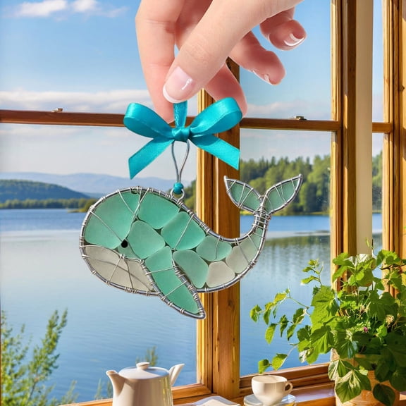 Handmade 3D Sea Glass Sculpture, Genuine Tumbled Sea Glass Wall Art Decor, Unique Ocean Themed Coastal Home Decor, Artistic Handcrafted Marine Life Ornament for Living Room Bedroom Office Balcony