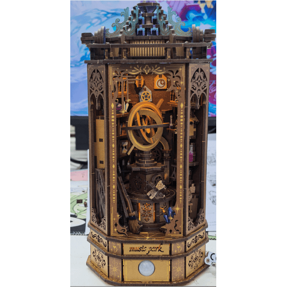 Handmade 3D Wooden Puzzle Magic Book House Lantern Model, Portable Sensor Light-Up 3D Scene Night Lamp, Adult Assembly Desk Atmosphere Light Wood Craft