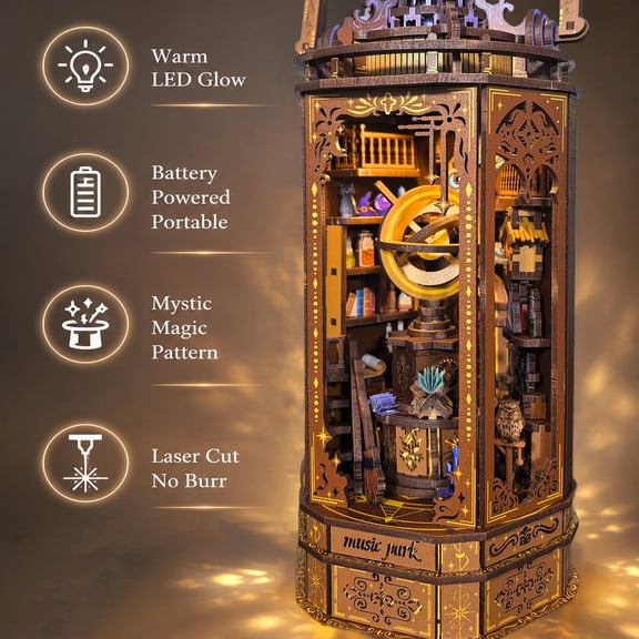 Handmade 3D Wooden Puzzle Magic Book House Lantern Model, Portable Sensor Light-Up 3D Scene Night Lamp, Adult Assembly Desk Atmosphere Light Wood Craft