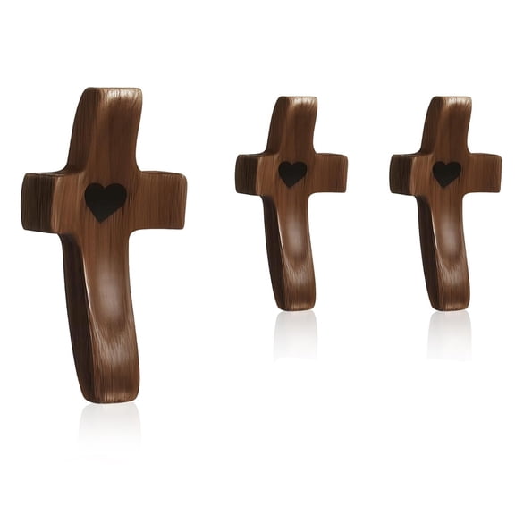 Handmade 3Pcs Wooden Cross Wall Cross Fidget Bulk - Pocket Cross My Heart Encouragement Gift - Stress Relief Fingertip White Elephant Prayer for Christian, Religious Easter Day Clutching