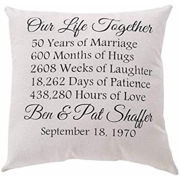 Handmade 50th Wedding for Parents Personalized Pillow, Golden Anniversary 50 Year Gift for Couple, Fiftieth Celebration Husband and Wife$$Home Decor, Kitchen, & Other