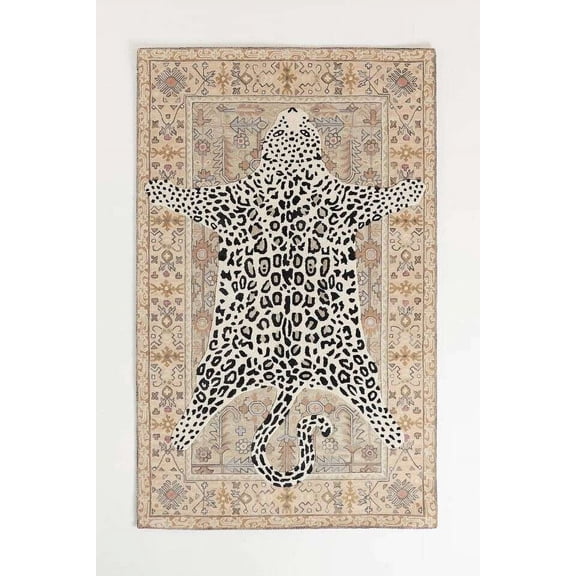 ALEF HOME Animal Motif Rug Collection Art Deco Tufted Pink Leopard Print Area Rug, 5' x 8', Quick Dry