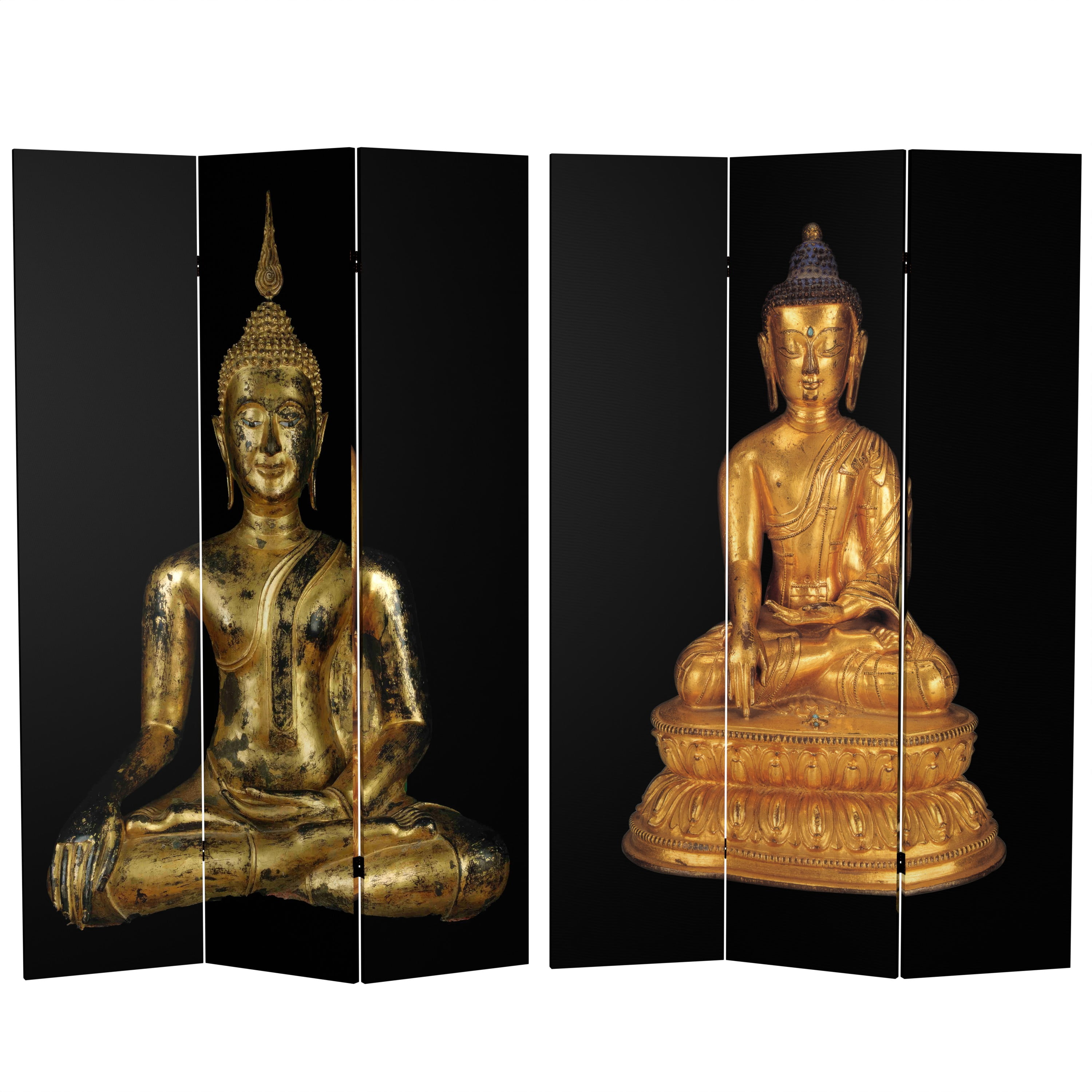 Oriental Furniture 6 ft. Tall Double Sided Thai Buddha Room Divider - 3 Panel
