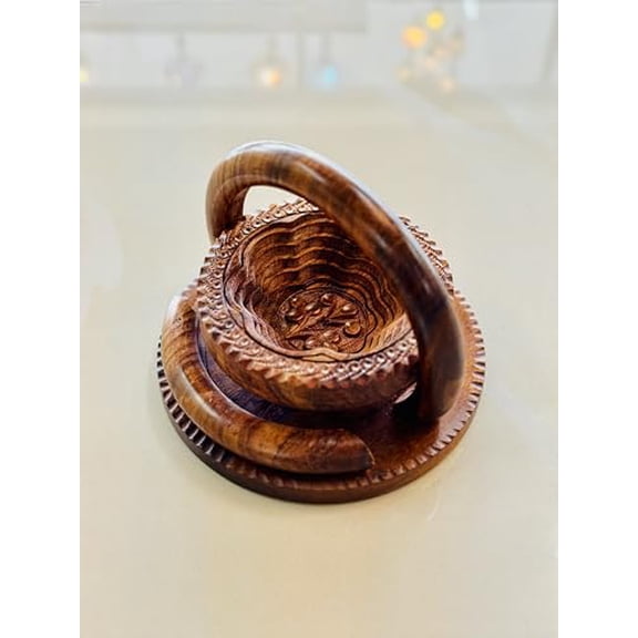 Handmade 6 Collapsible Wooden Basket, Single Bowl Flower Design in Himalayan Rosewood, Fruit Basket, Bread Bowl & Trivet, Folds Flat for Easy Storage  Unique Centerpiece & Gift