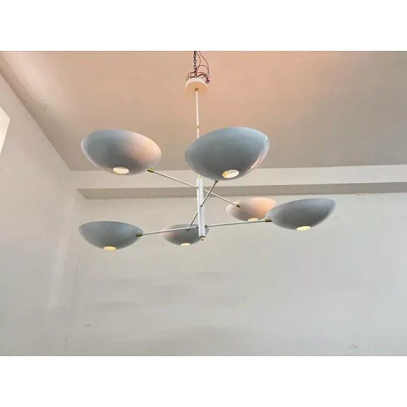 Handmade 6 White Dome and White Rod Sputnik Chandelier Light Designer Ceiling Light lamp with powder coat