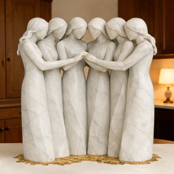 Handmade 6 Women Friendship Sculpture White Resin Sisterhood Figurine for Home Decor 1Pc