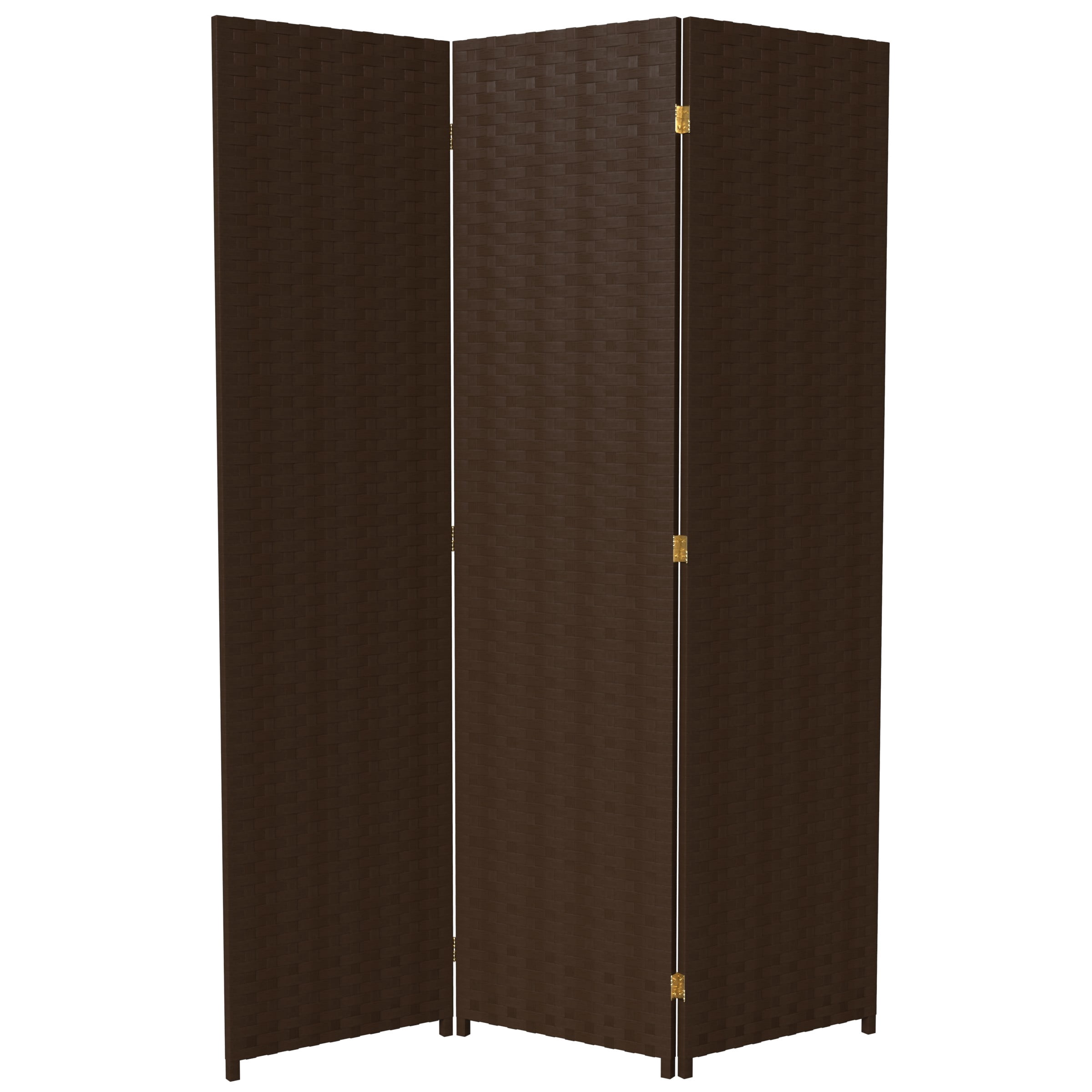 Red Lantern 6 ft. Tall Woven Fiber Folding Screen - Dark Mocha - 3 Panel