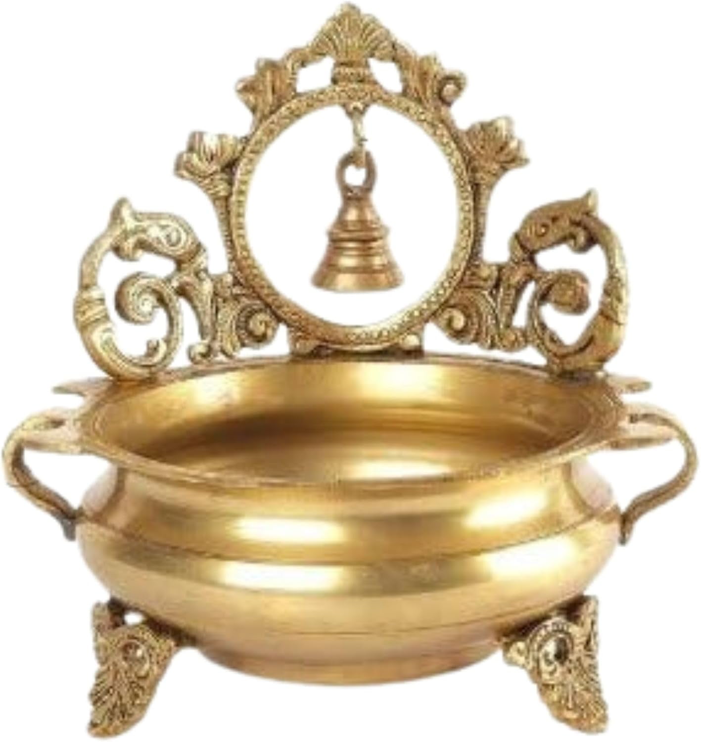 Aakrati Metaldecor Brass Urli Bowl With Ganesha Statue - 7 Inch Handmade Ethnic Decor, 1.35 Kg
