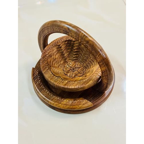 Handmade 8 Collapsible Wooden Basket, Single Bowl Flower Design in Himalayan Rosewood, Fruit Basket, Bread Bowl & Trivet, Folds Flat for Easy Storage Unique Centerpiece & Gift