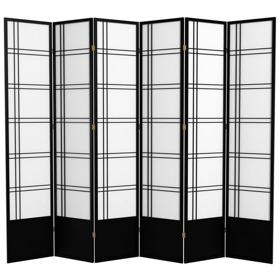 Handmade 84" Double Cross Wood and Rice Paper Shoji Screen 6 Panel Black