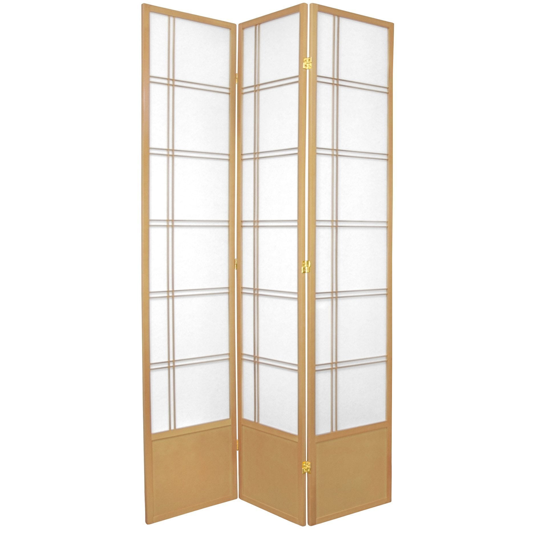 Natural Spruce Wood and Rice Paper Shoji Room Divider