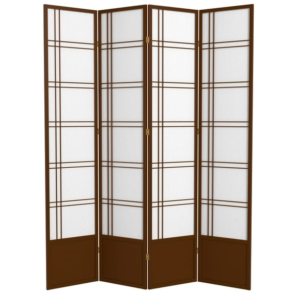 Red Lantern 7 ft. Tall Double Cross Shoji Screen - Walnut - 4 Panels