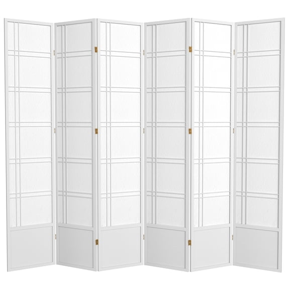 Red Lantern 7 ft. Tall Double Cross Shoji Screen - White - 6 Panels