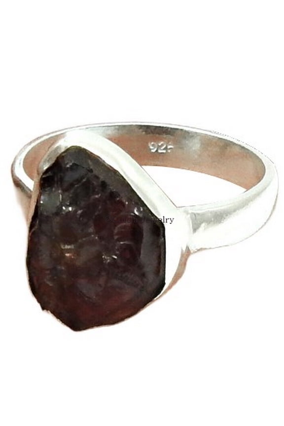 Handmade 925 Silver Jewelry, Natural Garnet Rough Stone Ring, Proposal Ring, Statement Wedding Ring, Gradution Gifts Ring, Initial Ring, Fancy Ring, January Birthstone (garnet, Size 7)