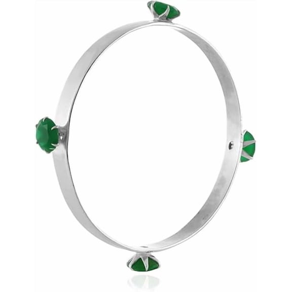 Handmade 925 Sterling Silver Bangle with Green Onyx 8.7 mm Round Gemstones 14.40 Carat Prong-Set Bold Artisan Jewelry for Women (2.5 Inches)