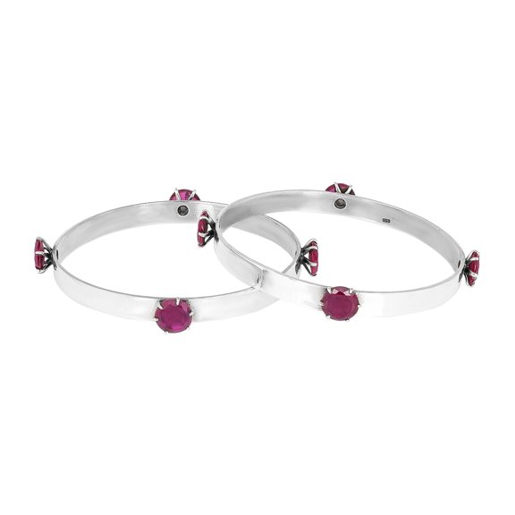 Handmade 925 Sterling Silver Bangle with Ruby Gemstones – 8.7 mm Round – 14.40 Carat – Prong Setting – Elegant Red Jewelry for Women (2.375 Inches)